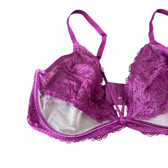 Adore Me Women Sexy Purple Lace Sheer Underwire Bra Size 38DDD Strappy Unlined - Picture 2 of 10